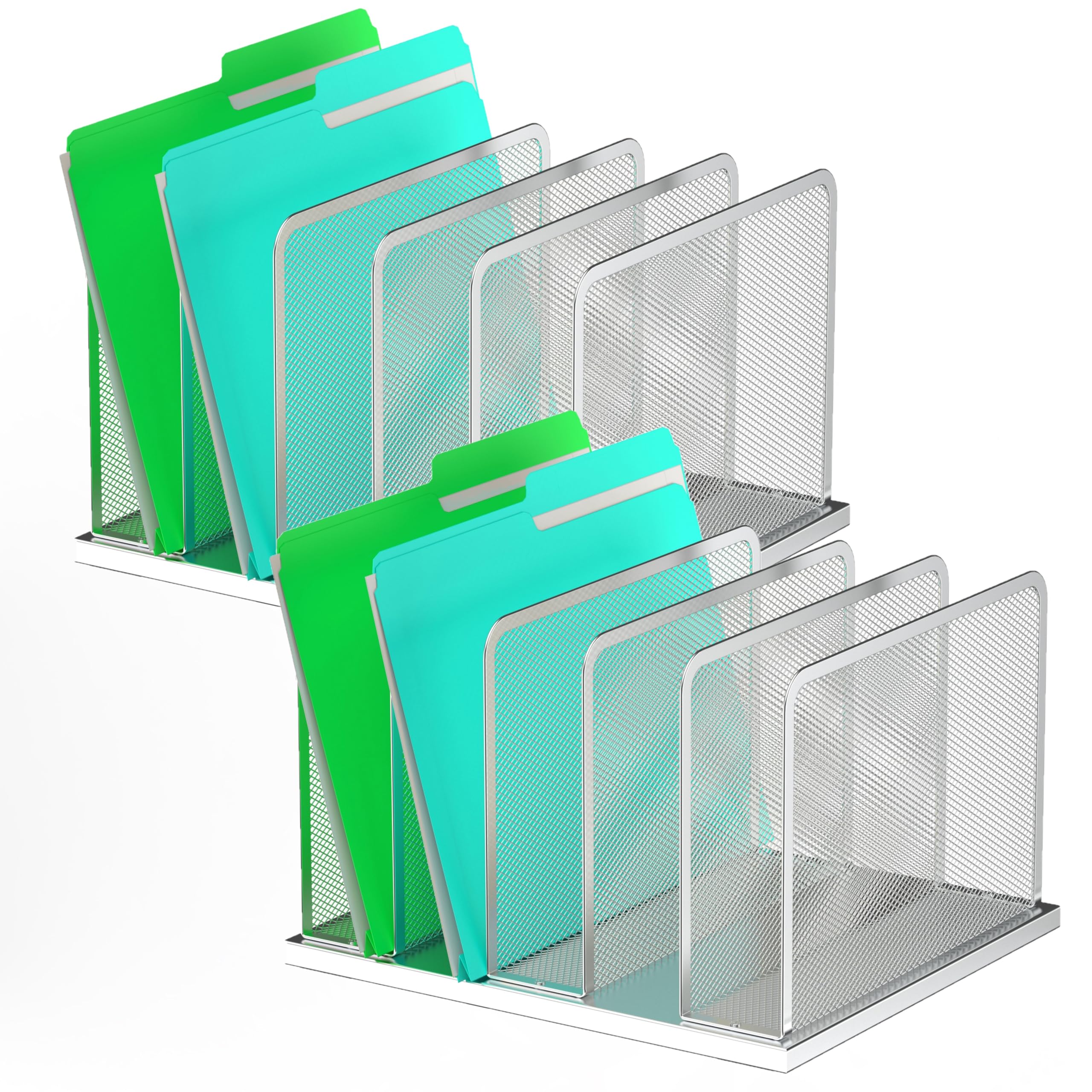 Silver Mesh Five-Compartment Desk File Organizer