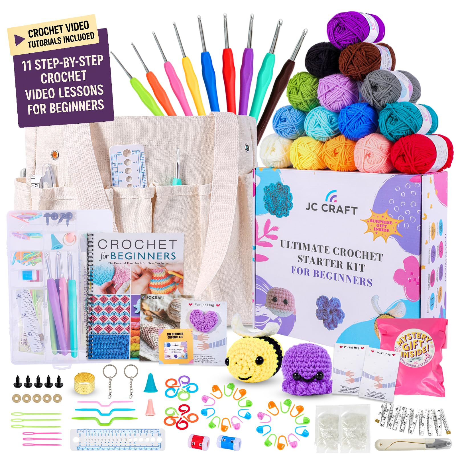 Essential Crochet Starter Kit with Yarns, Hooks & Guides