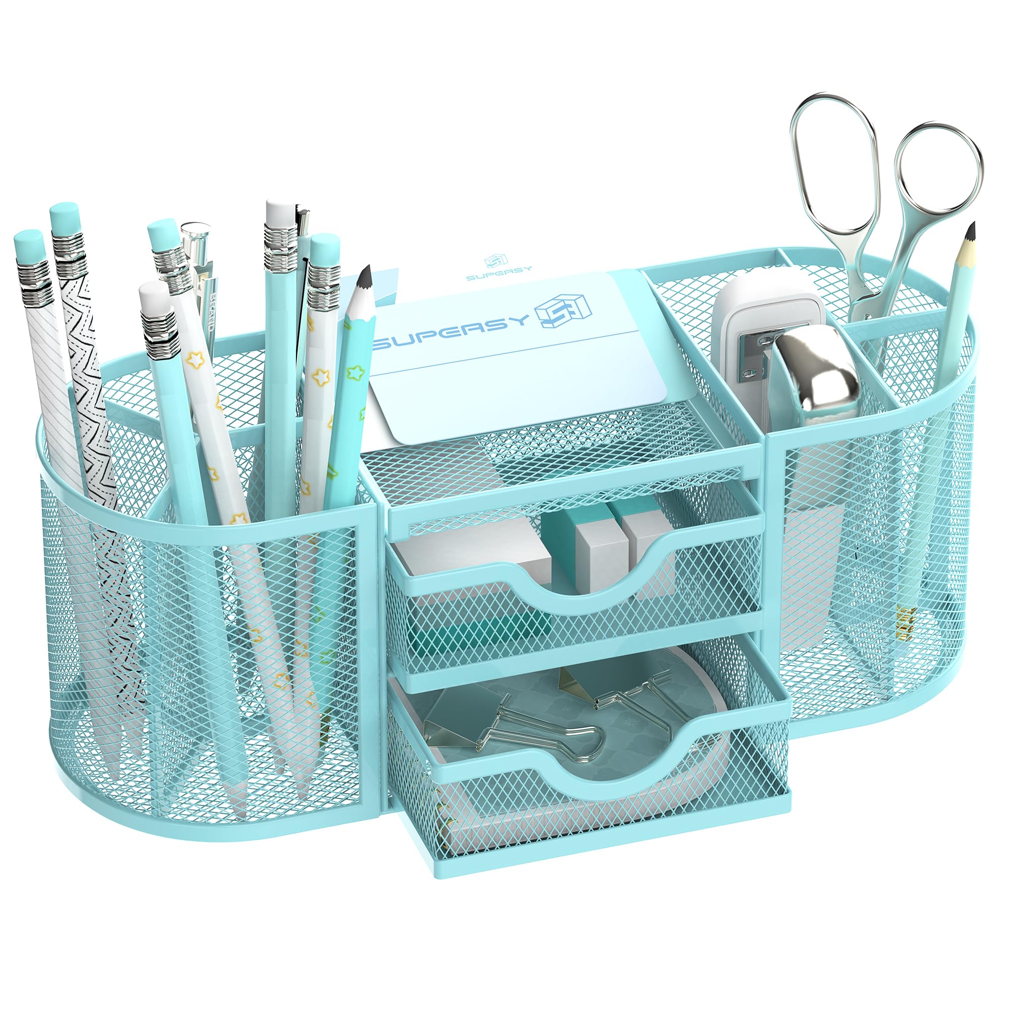 Golden Mesh Desk Organizer with Dual Drawers