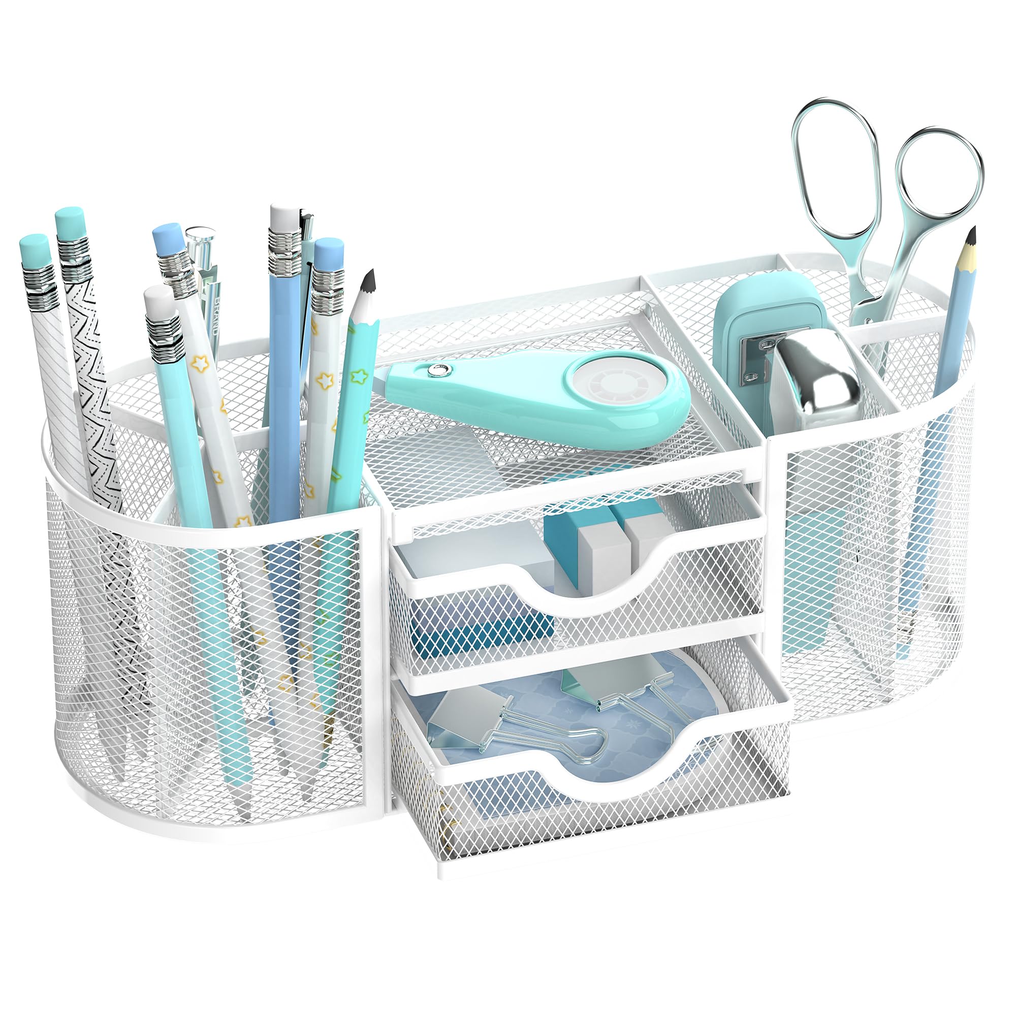 Golden Mesh Desk Organizer with Dual Drawers
