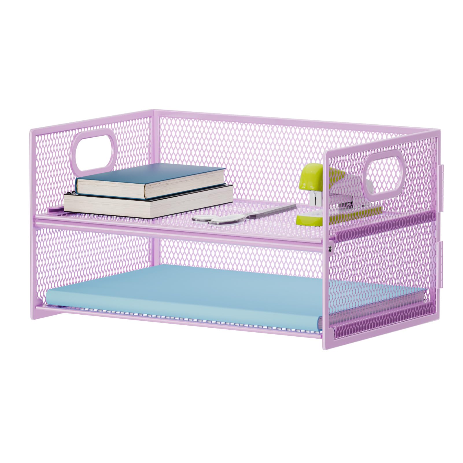 Two-Tier Mesh Paper Organizer with Handle - Black