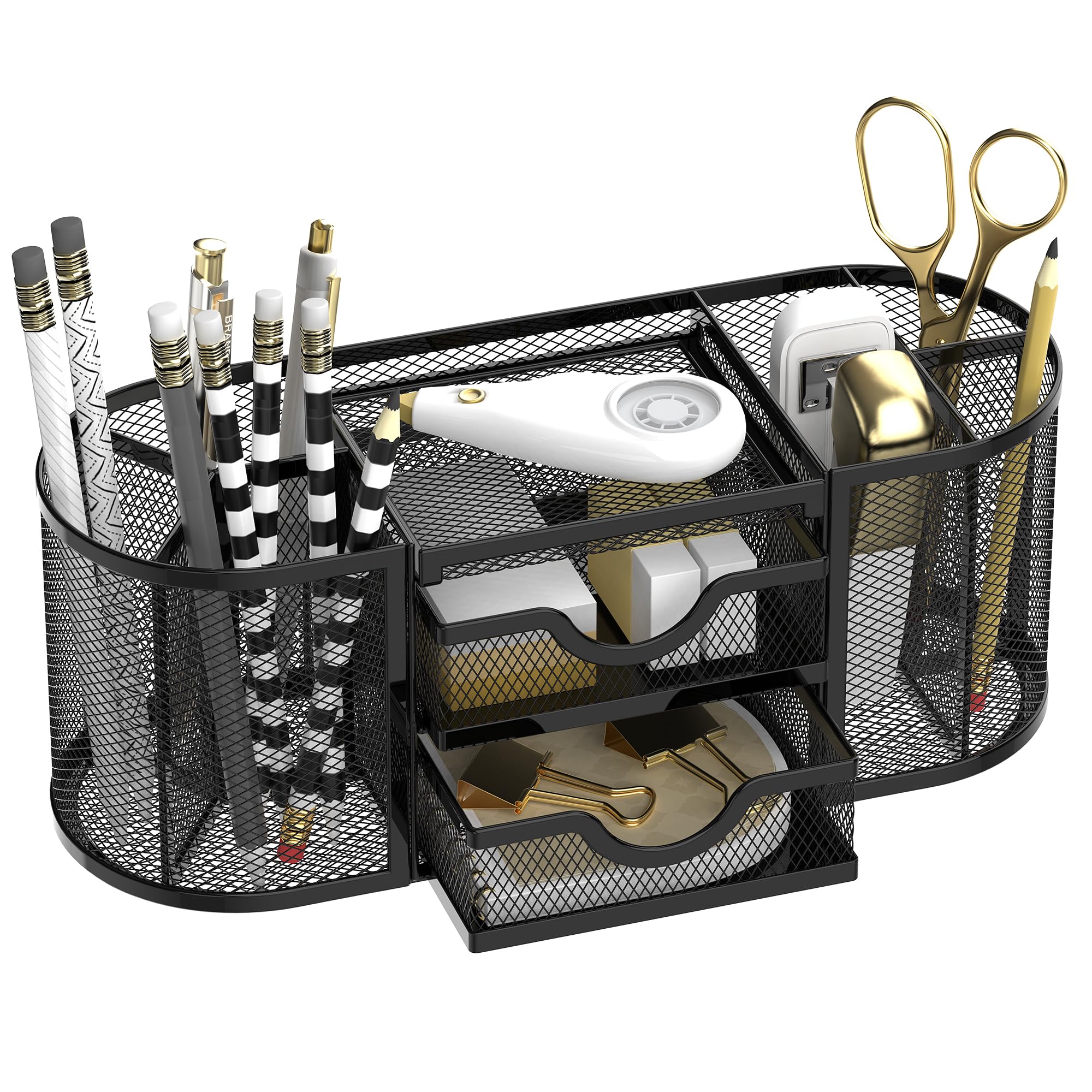 Golden Mesh Desk Organizer with Dual Drawers