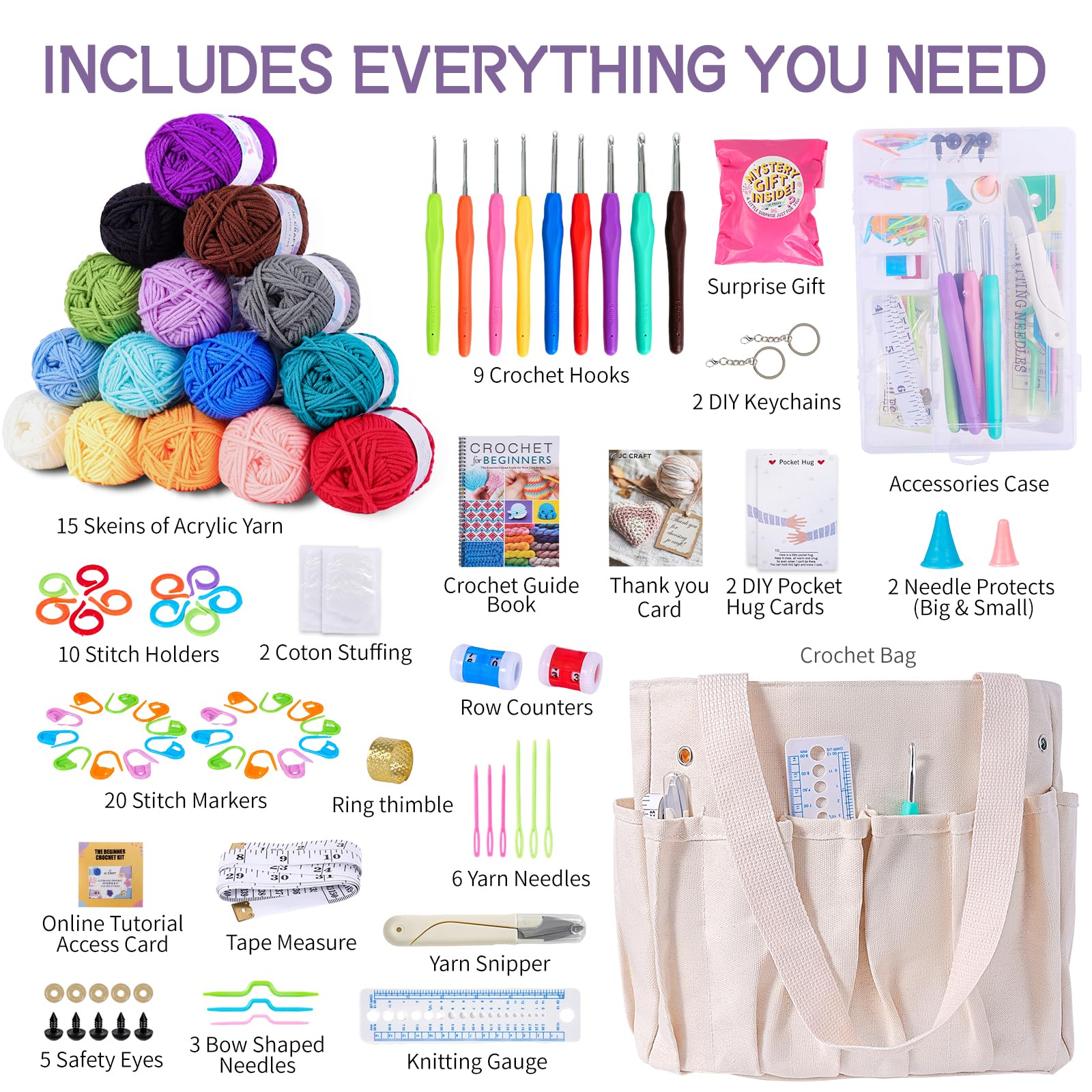 Essential Crochet Starter Kit with Yarns, Hooks & Guides