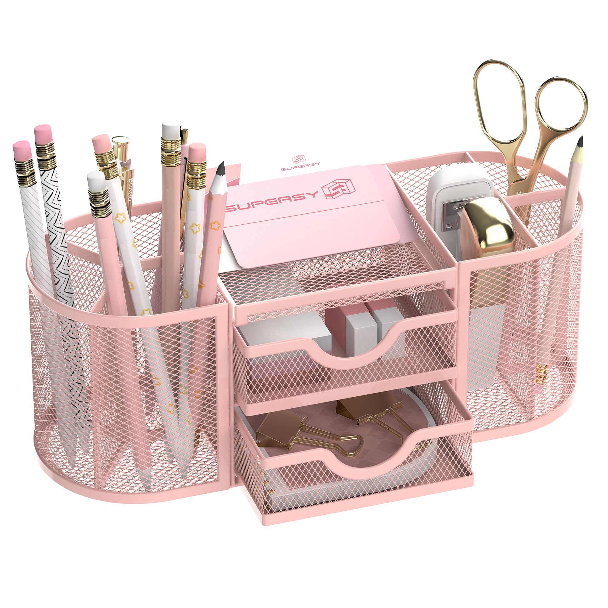 Golden Mesh Desk Organizer with Dual Drawers