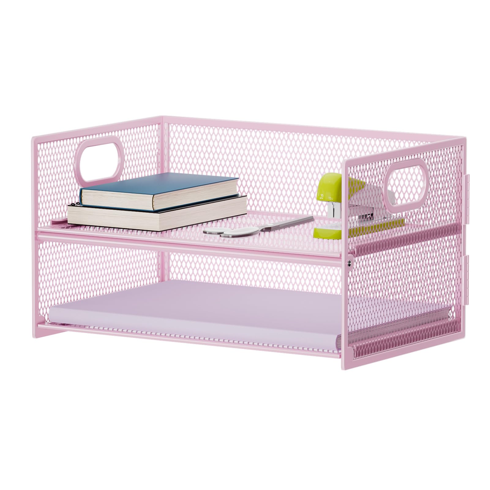 Two-Tier Mesh Paper Organizer with Handle - Black