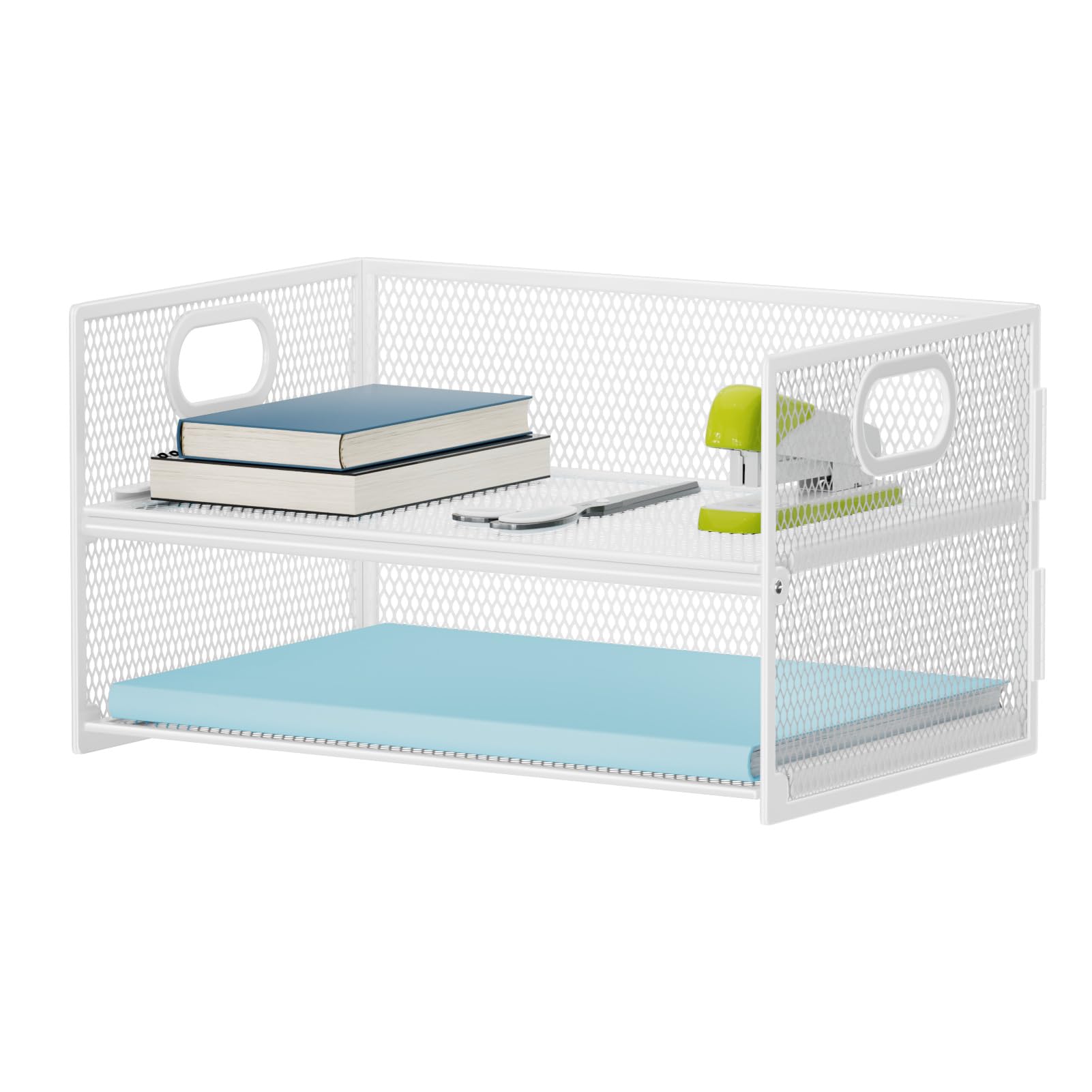 Two-Tier Mesh Paper Organizer with Handle - Black