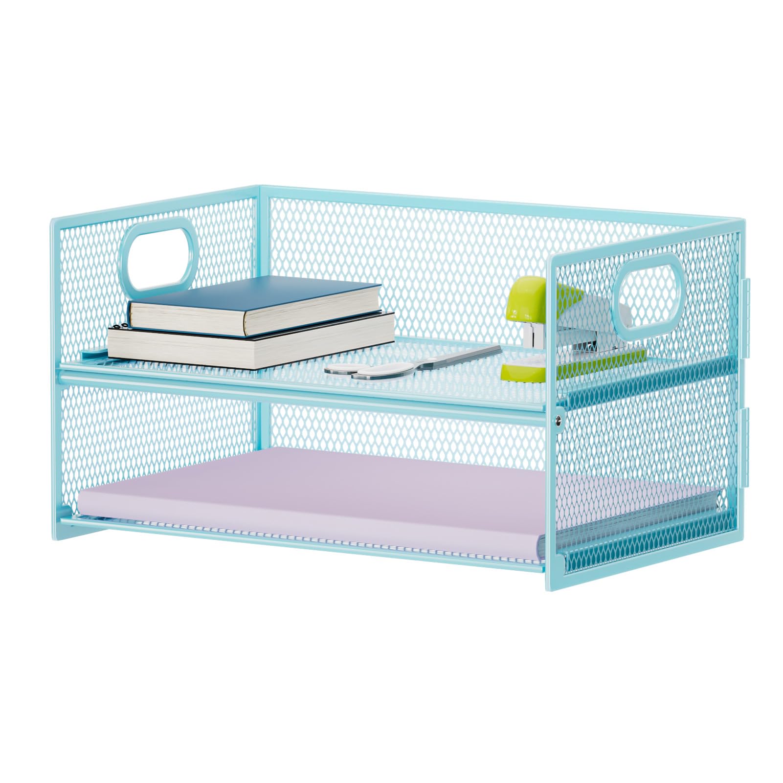 Two-Tier Mesh Paper Organizer with Handle - Black