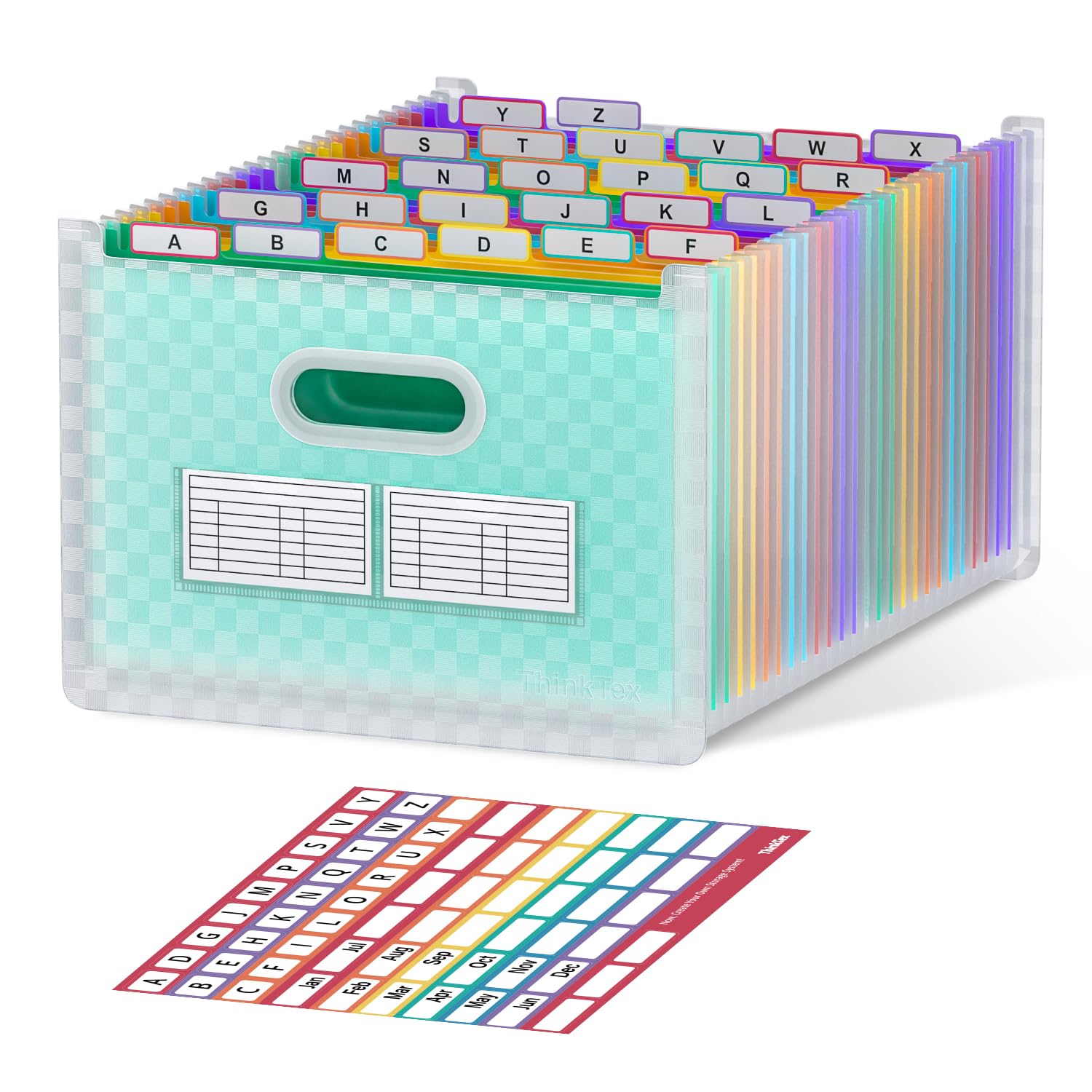 Vertical Accordion File Organizer, A-Z Tabs, Green