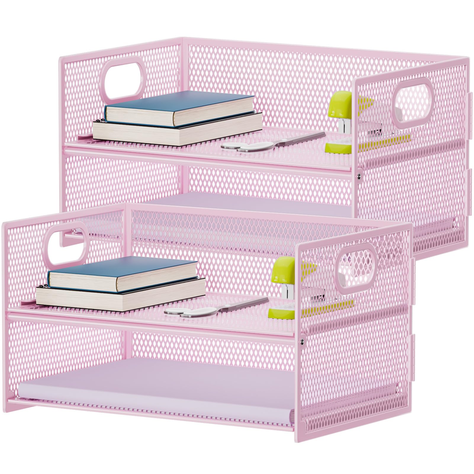 Two-Tier Mesh Paper Organizer with Handle - Black