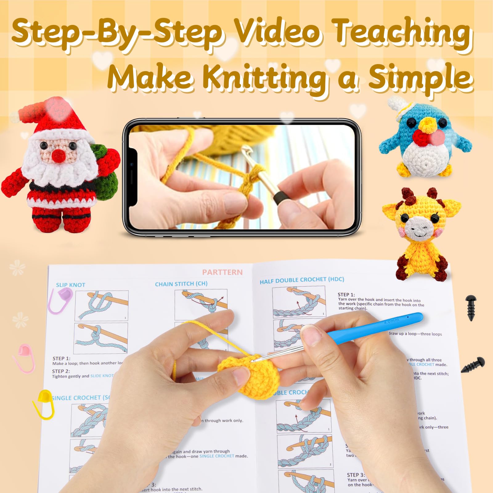 Festive Animal Crochet Kit with Video Tutorials
