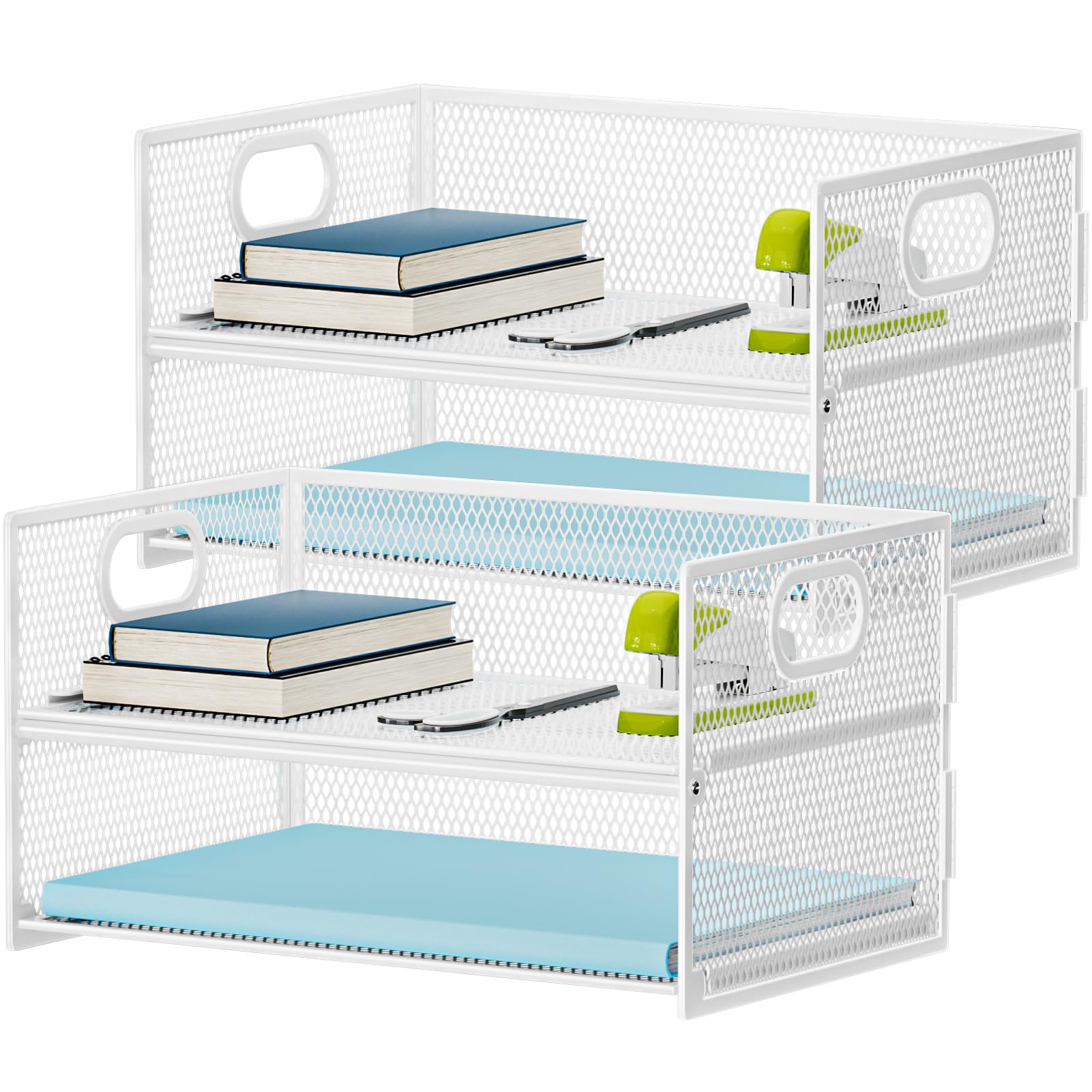 Two-Tier Mesh Paper Organizer with Handle - Black