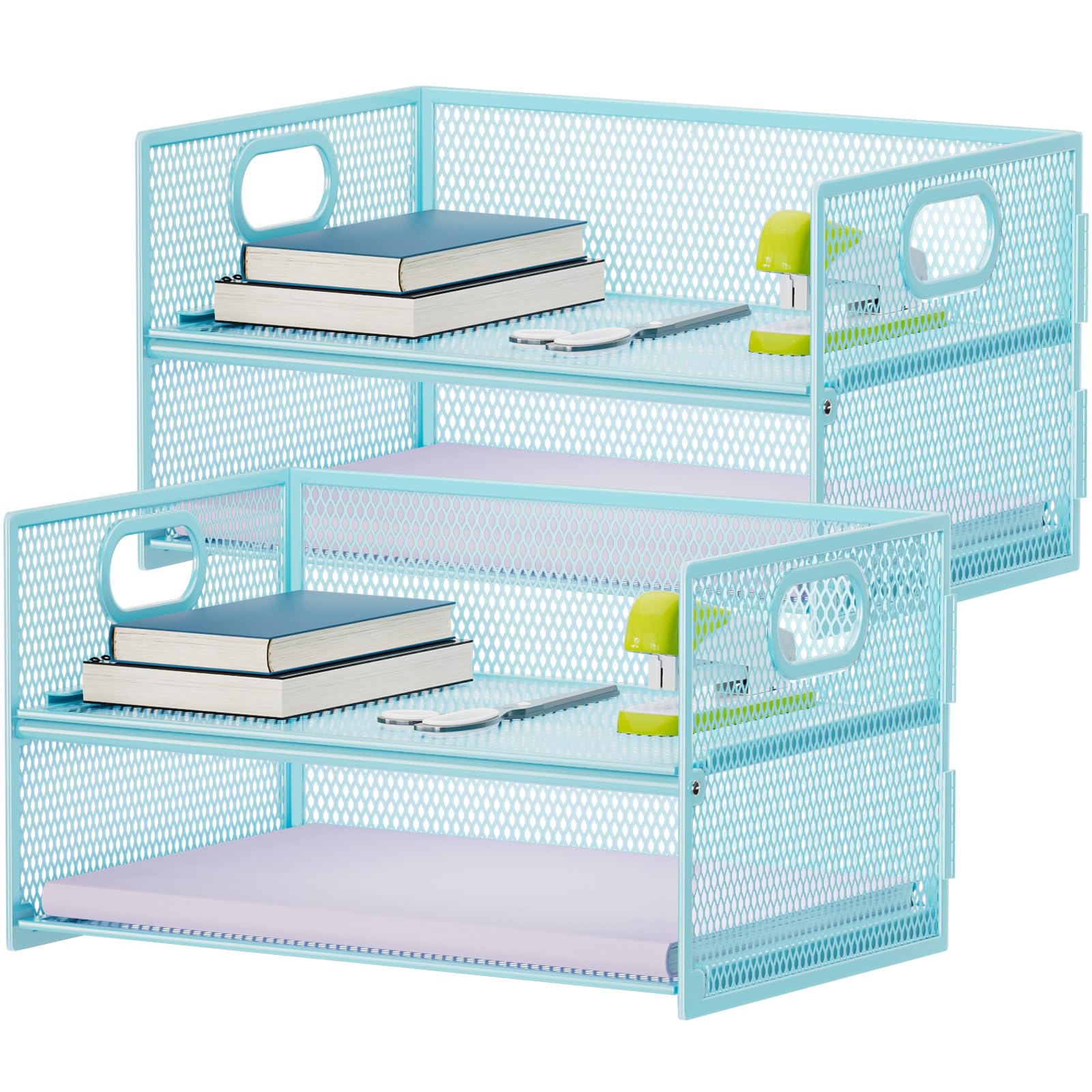 Two-Tier Mesh Paper Organizer with Handle - Black