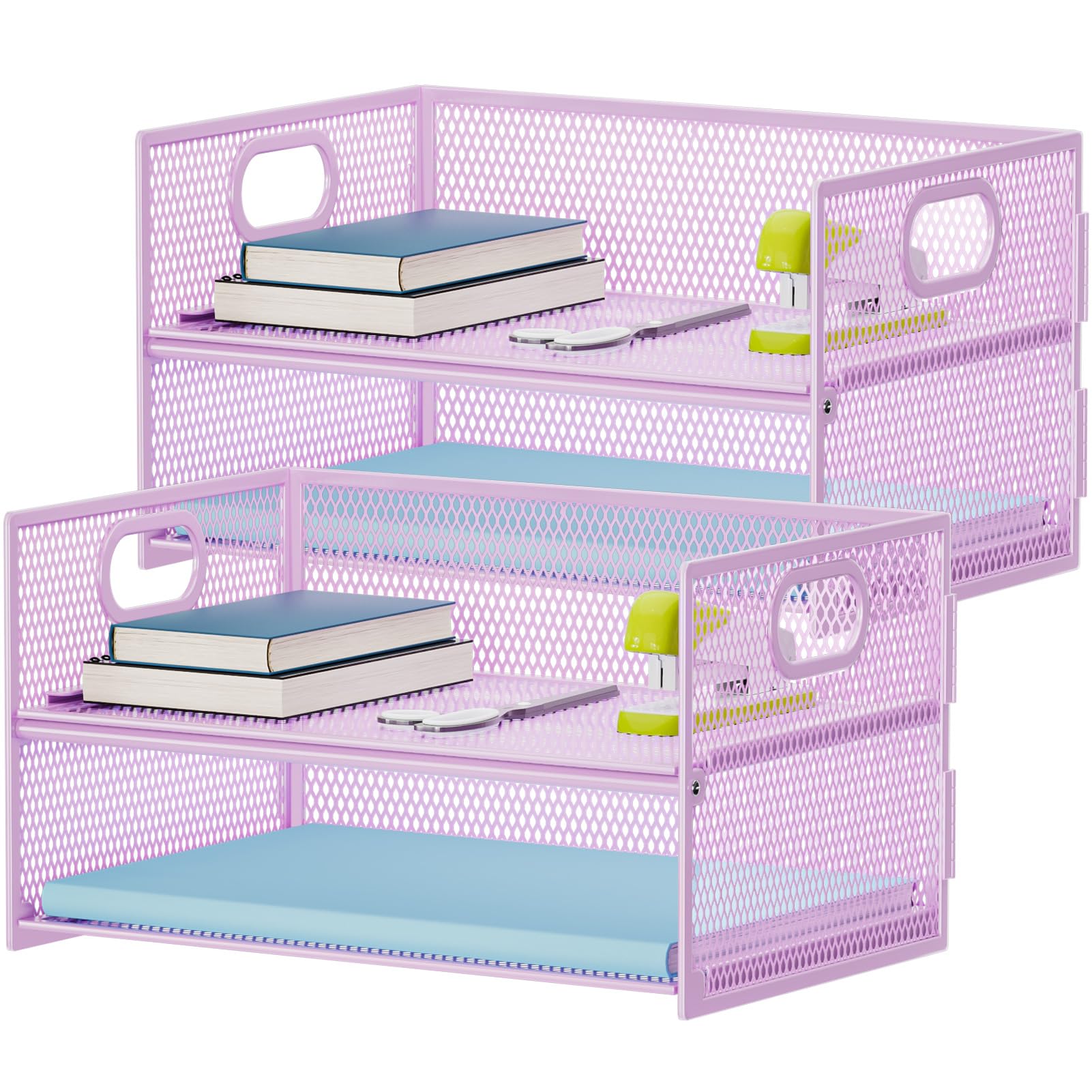 Two-Tier Mesh Paper Organizer with Handle - Black