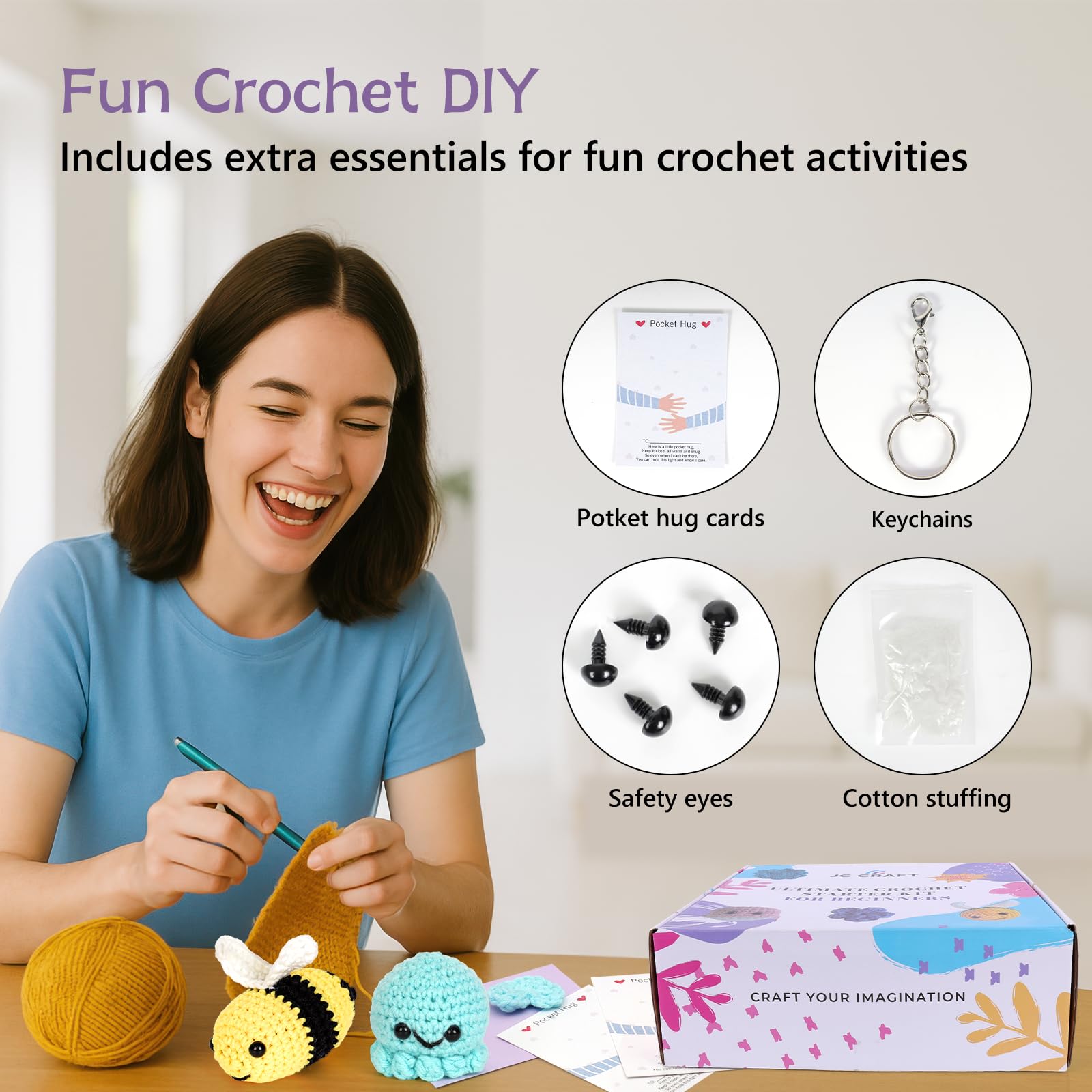 Essential Crochet Starter Kit with Yarns, Hooks & Guides